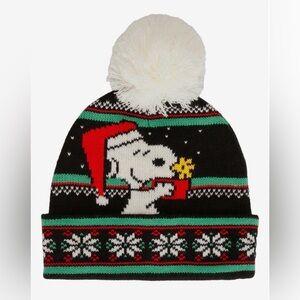 Peanuts Snoopy and Woodstock Christmas Knit Beanie with Pom